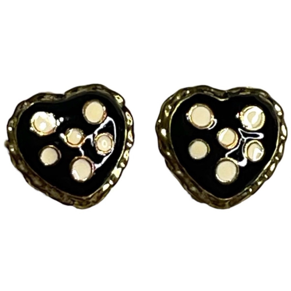 BETSEY JOHNSON Status Collection - Black & White Polka Dot Heart Post Earrings